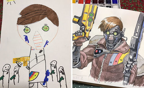 Dad Turns Sons Drawing Into Professional Anime Characters
