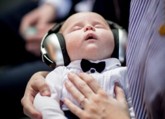 Baby Sleeping with Headphones