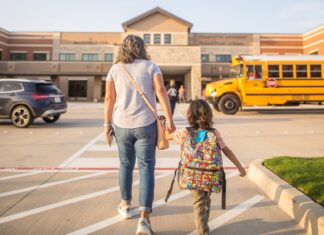 Walking kid to school