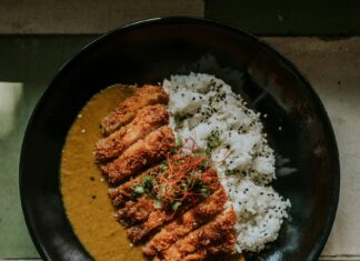 Close-up of a Chicken Curry Katsu Dish