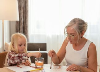 Woman and girl watercolor painting