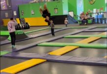 Screenshot of dad's video about boys at the trampoline park