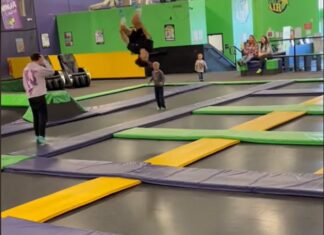 Screenshot of dad's video about boys at the trampoline park