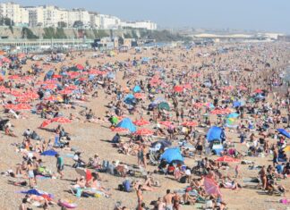 Crowded beach in Brighton, Brighton and Hove, UK