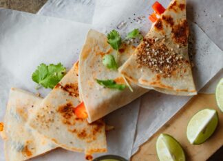 Grilled Quesadilla on the Wooden Board