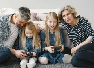 A Family Playing Video Game Together