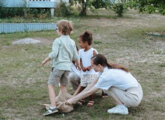 Family Playing in the Front Yard
